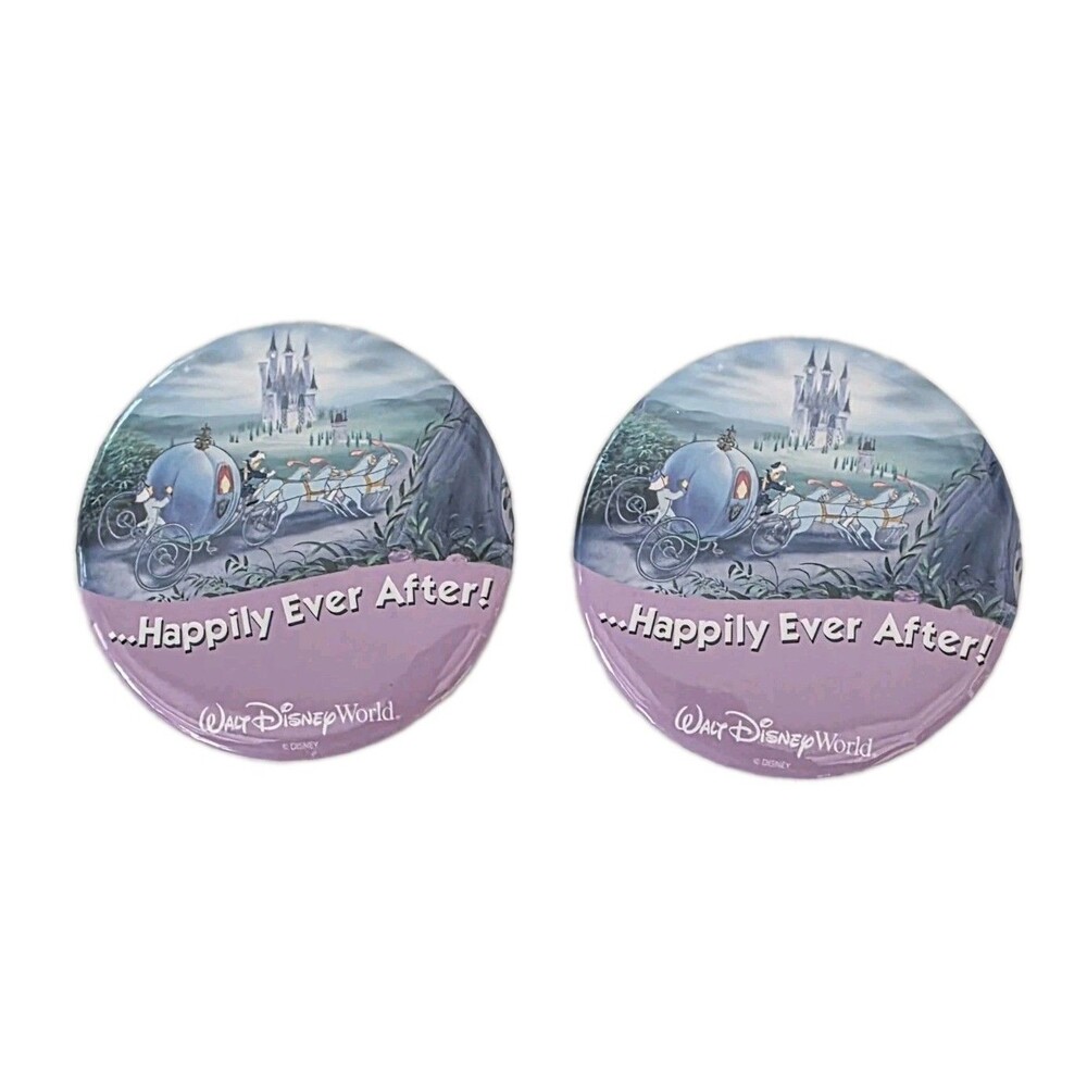 2 Walt Disney World Cinderella Castle Happily Ever After Married Pins Buttons